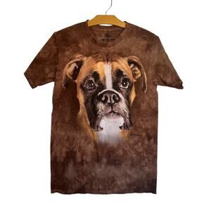 The Mountain Begging Boxer Dog Lover T-Shirt Brown Tie Dye Short Sleeve Tee S